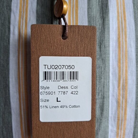 NEW Stenstroms Striped Green Orange Button Down Linen Cotton Dress Shirt Size L - Picture 5 of 16